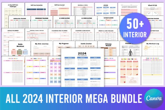 2024 Interior Mega Bundle Canva: Your All-in-One Digital Planning Toolkit for Mental Wellness, Productivity & Creative Business