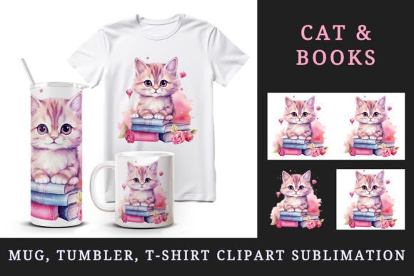 Cute Cat Book Design for Tumblers and Mugs