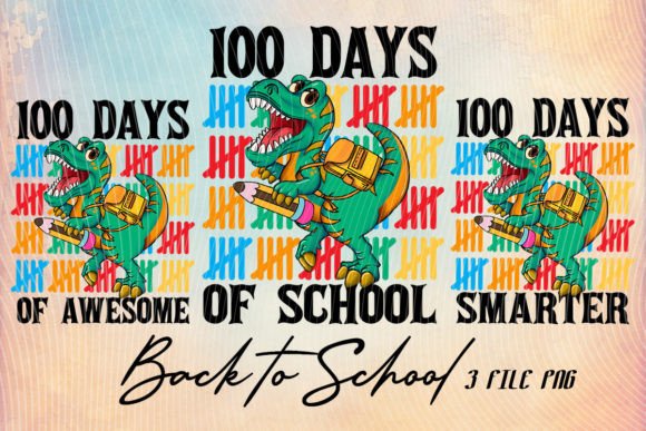 Dinosaur 100 Days of School T-Shirt PNG