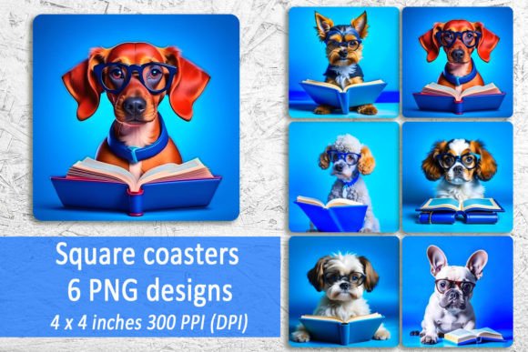 Dog Student Square Coasters Bundle PNG